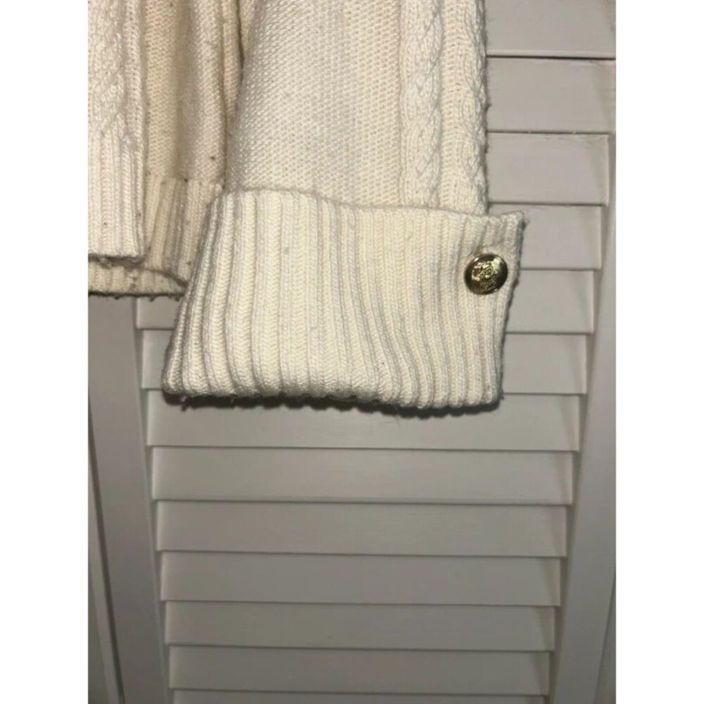 Talbots ivory cream mock turtleneck cable knit with button cuff detail L - Picture 4 of 6